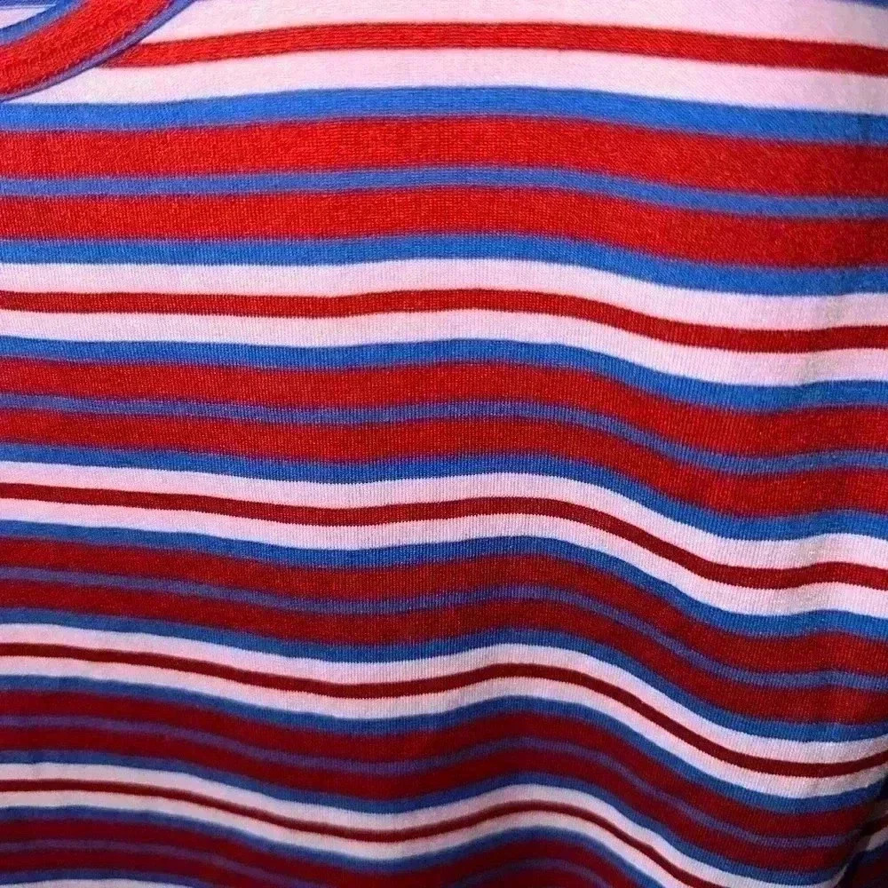 Lularoe medium stripe long sleeve Lynnae top.‎ Burgundy, blue, pink stripe. NWT. - Picture 4 of 8